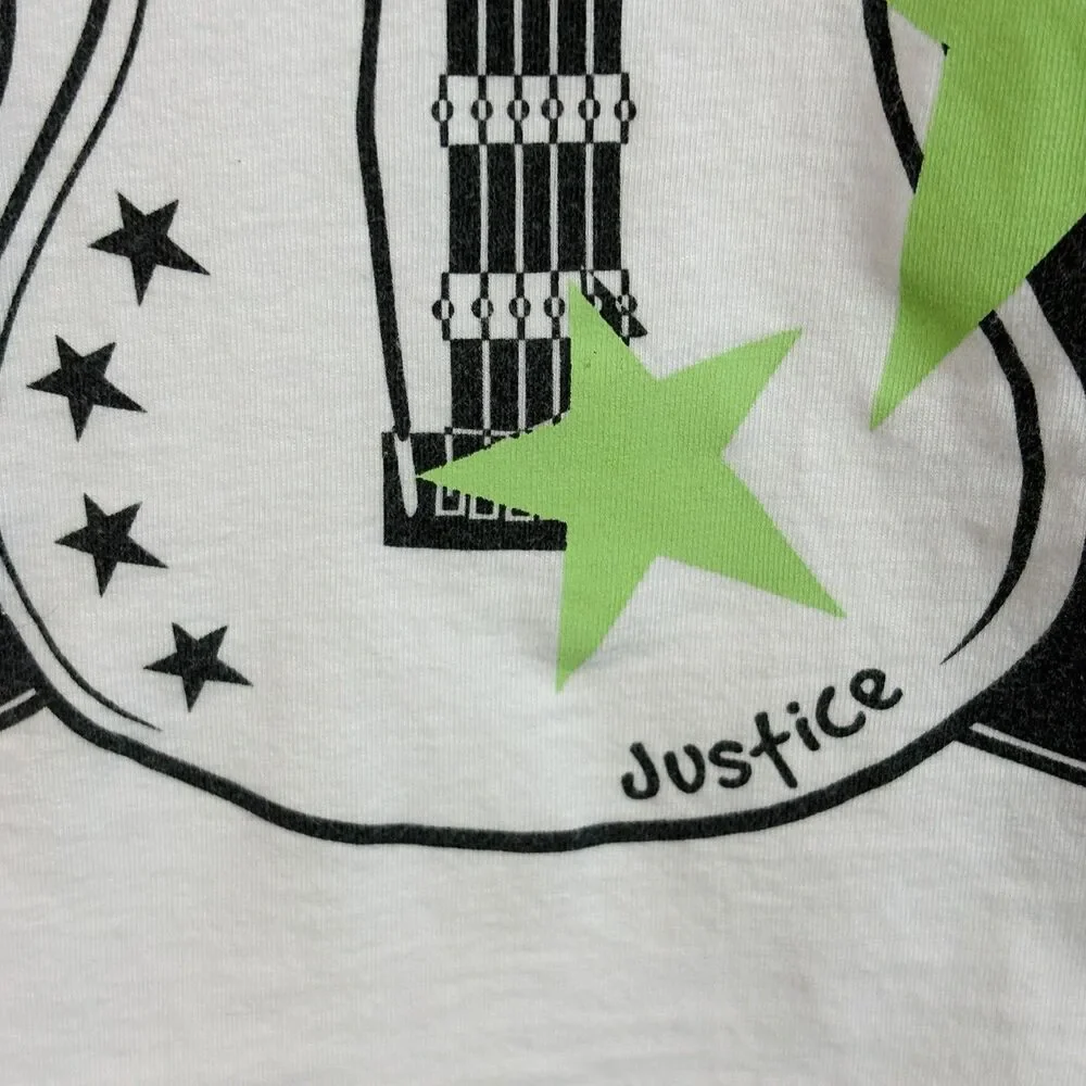 Vintage Y2K Justice Top Girls S 12 White My Mom Rocks Graphic Tee Guitar Stars